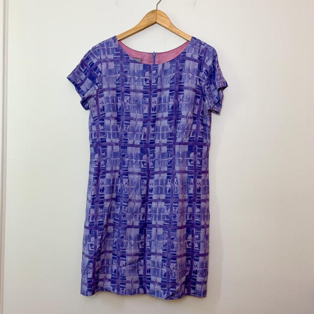 Vintage Rabbit Rabbit Rabbit Design Purple Color block Dress, Size 14
